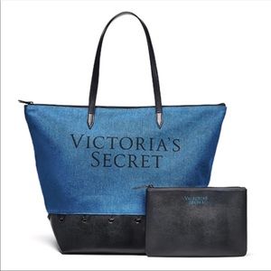 BWT Victoria’s Secret Denim Tote Makeup Bag Set